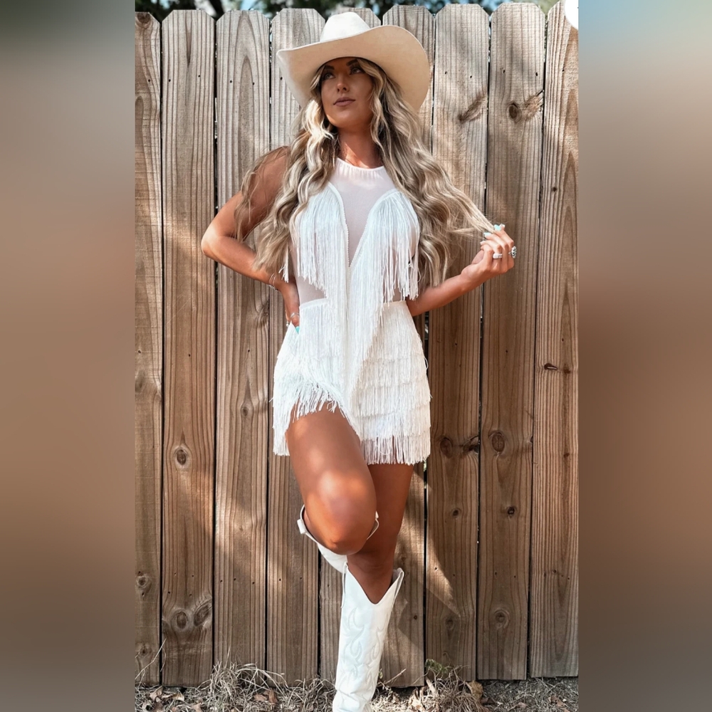White Fringe Romper